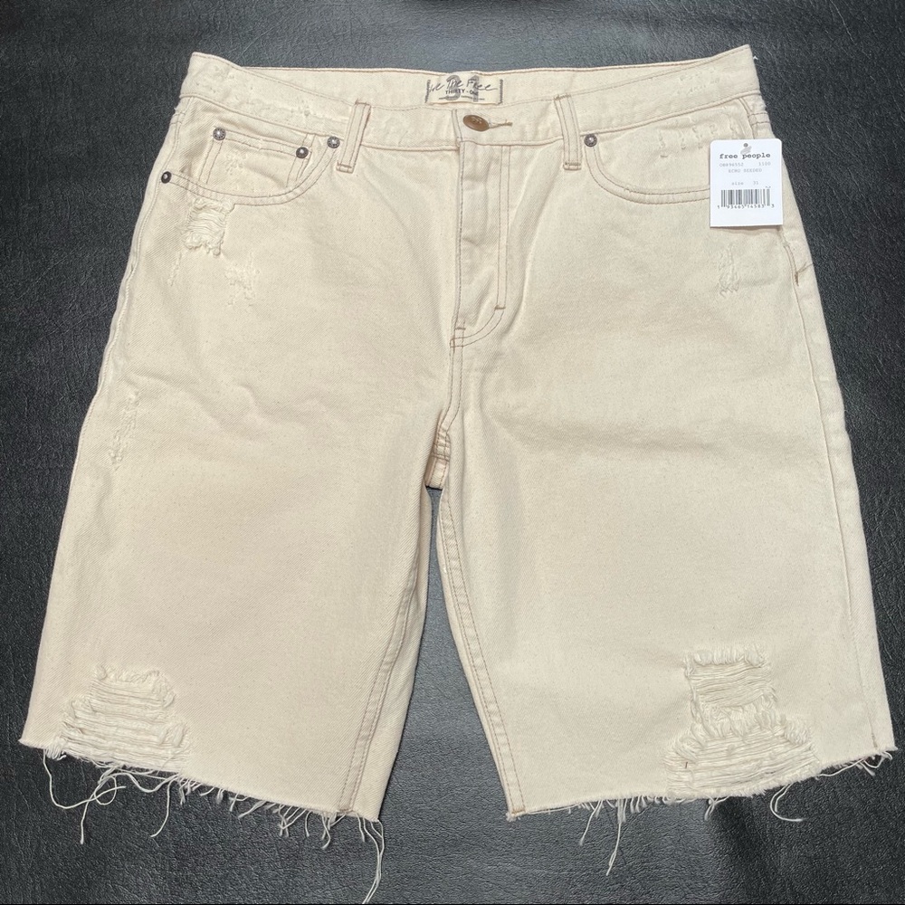 NEW We The Free People Caroline Cutoff Denim Shorts Ecru Seeded Size 31 Bermuda
